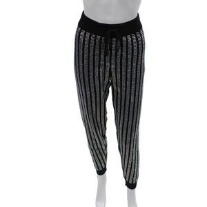 R+A Unisex Striped Black Cotton Jogger Sweatpants Drawstring Size S